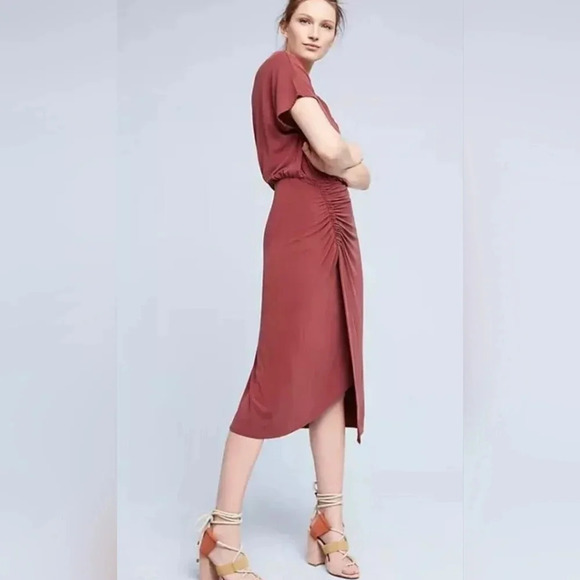 Anthropologie Moulinetter Soeurs Twisted Burgandy Jersey Dress Short Sleeve Sz M - Picture 8 of 11